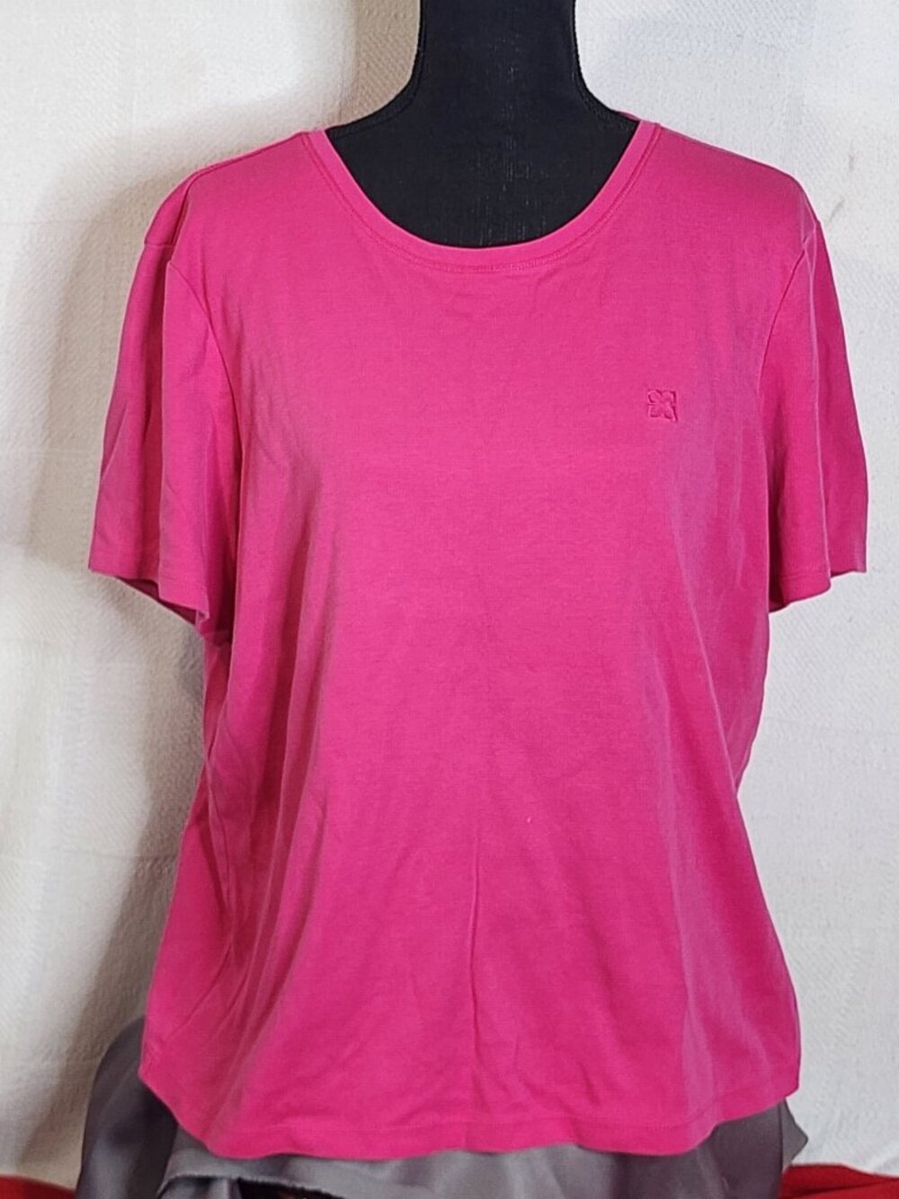 Liz Claiborne New York Hot Pink Cotton Short Sleeve Logo Front Ribbed Tee Sz 1X